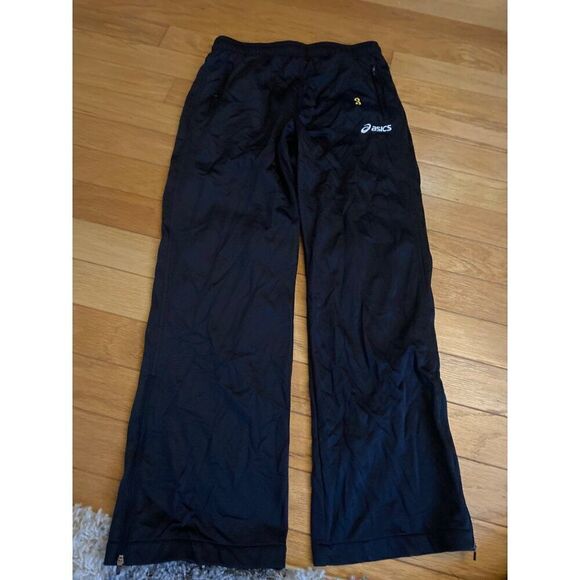 Asics men's black tracksuit ankle zip fleece lined athletic joggers size small - Picture 1 of 9